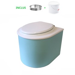 Toilette sèche arrondie bleu glacier / blanc avec seau 22L plastique