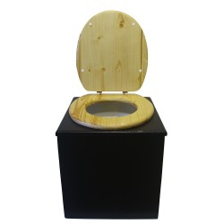 Toilette sèche en bois noire complète avec seau 20L, bavette inox, abattant bois huilé
