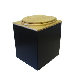 Toilette sèche rehaussée en bois noire/huilé complète avec seau 20L, bavette inox, abattant bois huilé