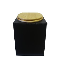 Toilette sèche rehaussée en bois noire complète avec seau 20L, bavette inox, abattant bois huilé