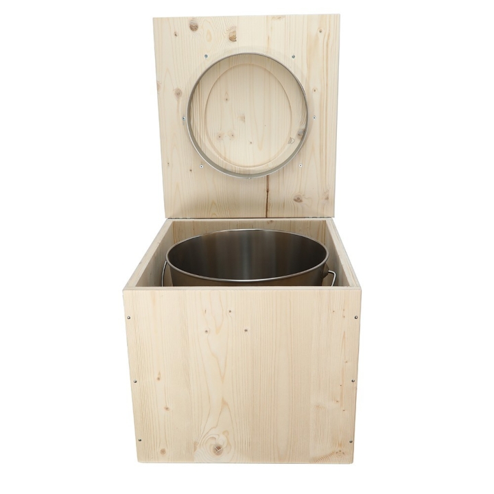  Toilette sèche en bois brut complète avec seau inox et bavette inox
