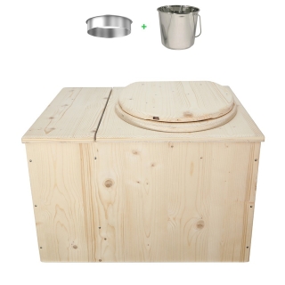 Toilette sèche avec bac à copeaux de bois complet avec bavette inox et seau inox