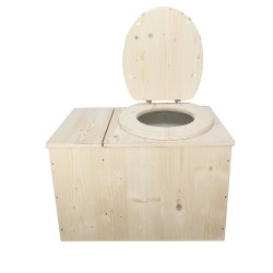 Toilette sèche avec bac à copeaux de bois, bavette inox et seau plastique