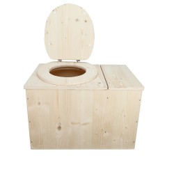 Toilette sèche en bois avec bac à copeaux  intégré à droite