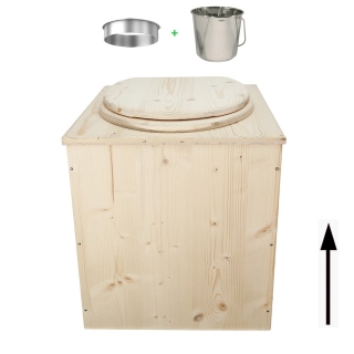 Toilette sèche en bois complète avec seau inox et bavette inox - modèle rehaussé PMR