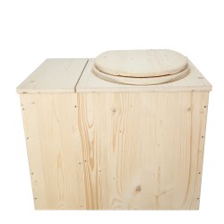 Toilette sèche avec bac à copeaux de bois, modèle rehaussé complet avec bavette inox et seau 20 litres