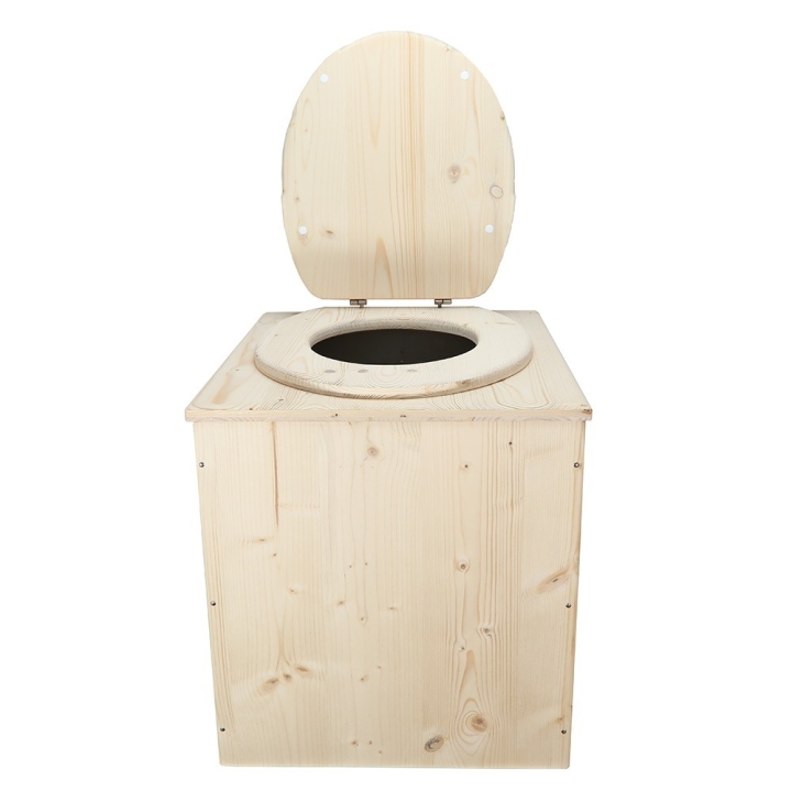  Toilette sèche en bois complète avec seau inox et bavette inox - modèle rehaussé PMR