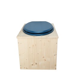 Toilette sèche en bois avec seau 18L et abattant bleu nuit