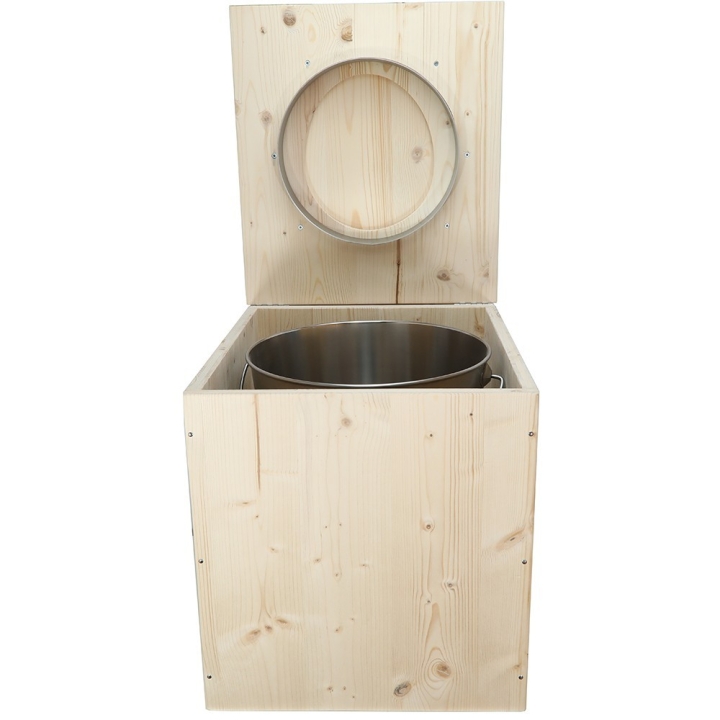  Toilette sèche en bois complète avec seau inox et bavette inox - modèle rehaussé PMR