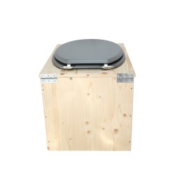 Toilette sèche en bois avec seau 18L plastique et abattant gris
