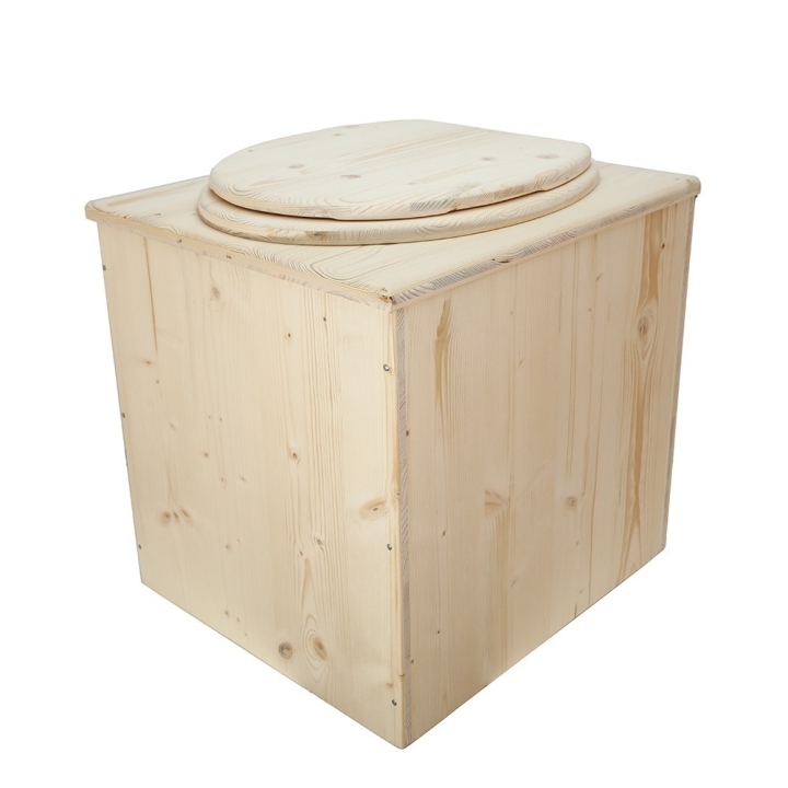  Toilette sèche en bois complète avec seau inox et bavette inox - modèle rehaussé PMR