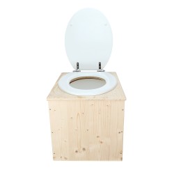 Toilette sèche en bois avec seau 18L plastique et abattant blanc