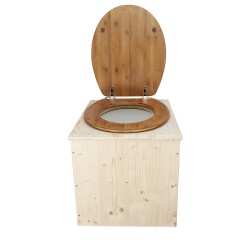 Toilette sèche en bois avec seau 18L plastique et abattant bambou