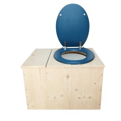 Toilette sèche avec bac à copeaux de bois, seau plastique 18L, abattant bleu