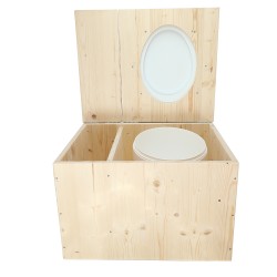 Toilette sèche avec bac à copeaux de bois, seau plastique 18L, abattant blanc
