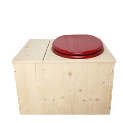 Toilette sèche avec bac à copeaux de bois, seau plastique 18L, abattant rouge