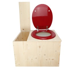 Toilette sèche avec bac à copeaux de bois, seau plastique 18L, abattant rouge