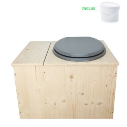 Toilette sèche avec bac à copeaux de bois, seau plastique 18L, abattant gris