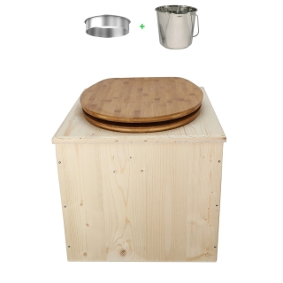 Toilette sèche en bois brut avec abattant bambou