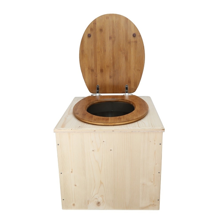  Toilette sèche en bois brut avec abattant bambou
