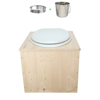 Toilette sèche en bois brut avec bavette inox