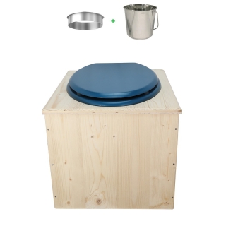Toilette sèche en bois brut avec seau inox