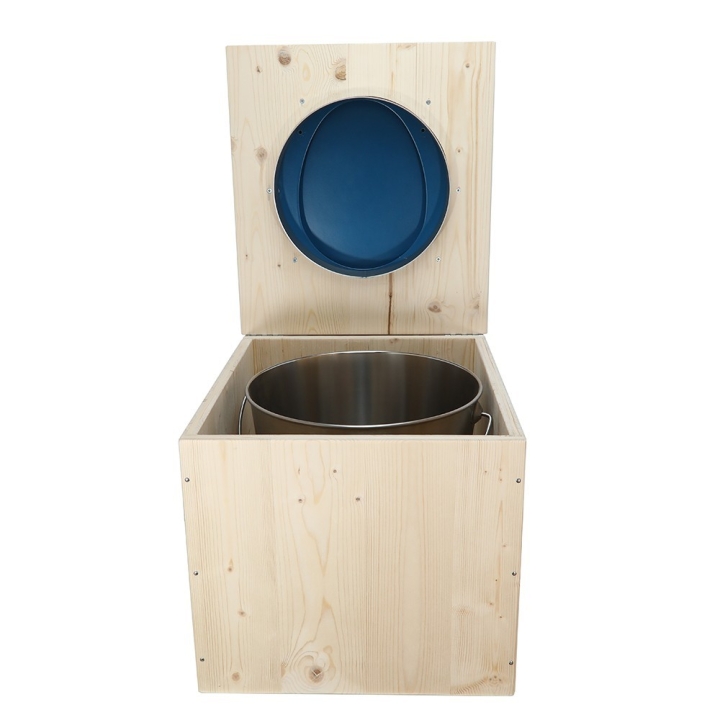  Toilette sèche en bois brut avec seau inox