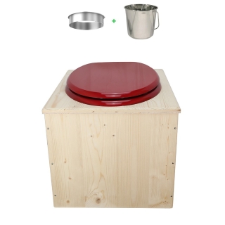 Toilette sèche en bois brut avec seau inox