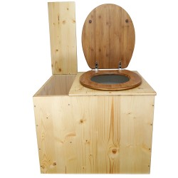 Toilette sèche rehaussée huilée avec bac à copeaux de bois, bavette inox, seau plastique 22L, abattant bambou