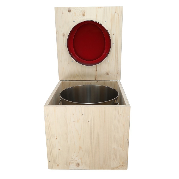  Toilette sèche en bois brut avec seau inox