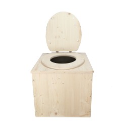 Toilette sèche en bois brut complète avec seau inox et bavette inox