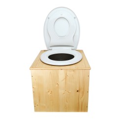 Toilette sèche huilée "2en1", abattant blanc avec réducteur enfant intégré, seau inox et bavette inox