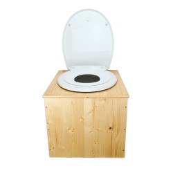 Toilette sèche huilée "2en1", abattant blanc avec réducteur enfant intégré, seau 22L plastique et bavette inox