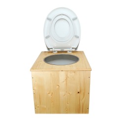 Toilette sèche huilée "2en1", abattant blanc avec réducteur enfant intégré, seau 22L plastique et bavette inox