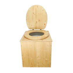 Toilette sèche en bois huilé avec seau 20L plastique et bavette inox