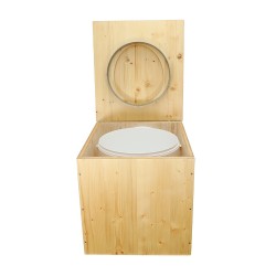 Toilette sèche en bois huilé avec seau 20L plastique et bavette inox
