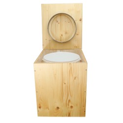 Toilette sèche rehaussée en bois huilé complète avec seau 20 litres et bavette inox