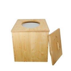 Toilette sèche pas chère en bois huilé avec seau plastique alimentaire 20 litres - Livraison Gratuite !
