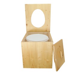 Toilette sèche pas chère en bois huilé avec seau plastique alimentaire 20 litres - Livraison Gratuite !