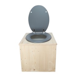 Toilette sèche en bois avec seau 22 Litres + bavette inox , abattant gris