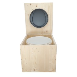 Toilette sèche en bois avec seau 22 Litres + bavette inox , abattant gris