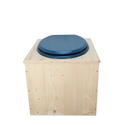 Toilette sèche en bois avec seau 22 Litres plastique, bavette inox , abattant bleu