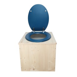 Toilette sèche en bois avec seau 22 Litres plastique, bavette inox , abattant bleu
