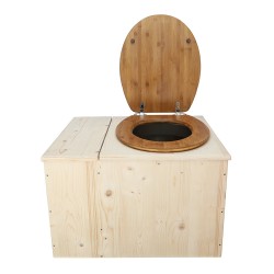 Toilette sèche avec bac à copeaux de bois, seau inox, bavette inox, abattant bambou