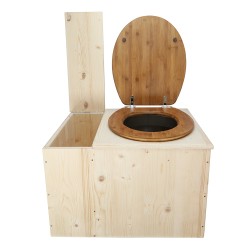 Toilette sèche avec bac à copeaux de bois, seau inox, bavette inox, abattant bambou
