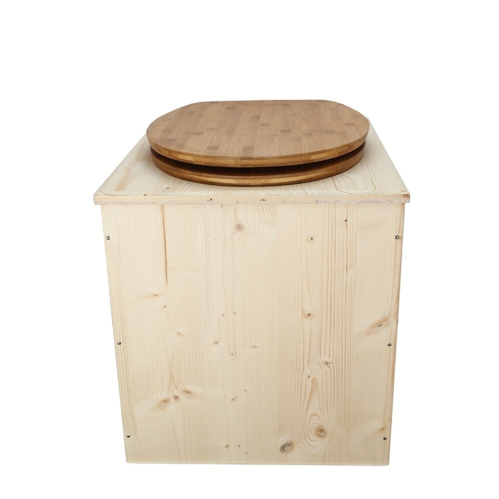  toilette sèche en bois avec seau inox et bavette inox avec abattant bambou - modèle rehaussé PMR