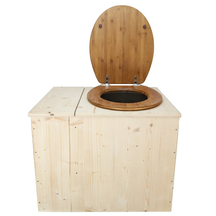  Toilette sèche avec bac à copeaux de bois - La Bac Bambou inox - modèle rehaussé PMR - hauteur d\'assise 50 cm