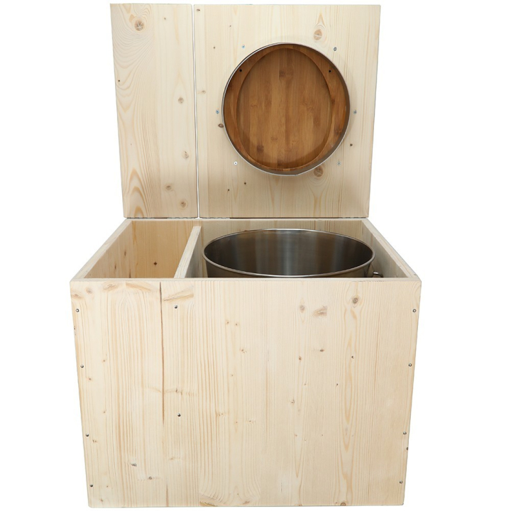  Toilette sèche avec bac à copeaux de bois - La Bac Bambou inox - modèle rehaussé PMR - hauteur d\'assise 50 cm