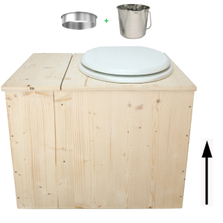 Toilette sèche avec bac à copeaux de bois - La Bac Blanche inox - modèle rehaussé PMR - hauteur d\'assise 50 cm