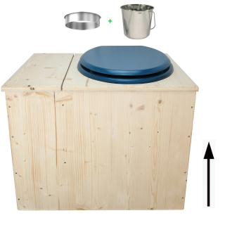 Toilette sèche avec bac à copeaux de bois - La Bac Bleu nuit inox - modèle rehaussé PMR - hauteur d\'assise 50 cm